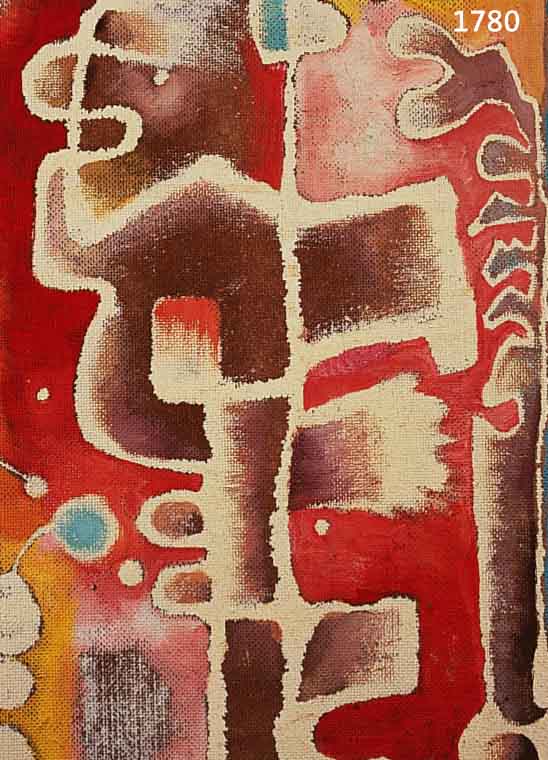 OLDEOLDEROCK, MAX, GEB. 1895 HAMBURG, ABSTRAKTE DARSTELLUNG, MISCHTECHNIK AUF HARTFASERPLATTE, RÜCKSEITIG NACHLAßNUMMER 1018, CA. 53 X 28 CM, R.