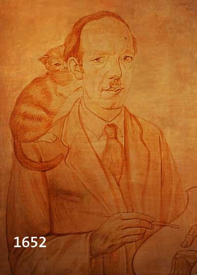 BONGBONGARD, WILHELM, SELBSTPORTRÄT MIT KATZE, ÖL/HARTFASER, VON 1932, RE. O. SIGN. UND DAT., CA. 64 X 46 CM, R.