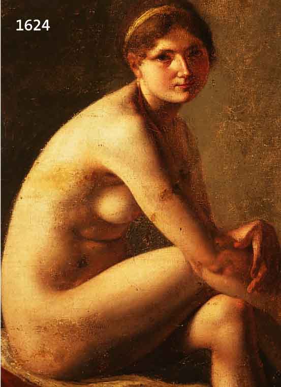 MALEMALER AUS DEM ATELIER JEAN AUGUSTE DOMINIQUE INGRES (1780-1867), SITZEND. WEIBLICHER AKT, ÖL/LWD, RÜCKSEITIG ATELIERSTEMPEL INGRES, MIT ...