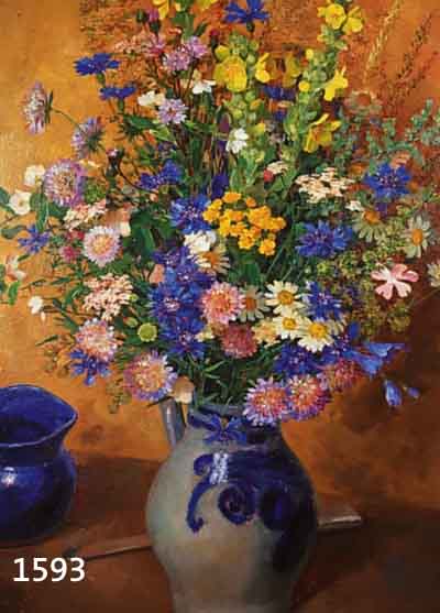 TANCTANCK, WALTER, 1894 HAMBURG-1954 EBENDA, , LEBTE IN DÜSSELDORF, STILLEBEN MIT WIESEN- BLUMEN IN STEINZEUGKRUG, ÖL/HARTFASER, RE. U. SIGNIERT ...