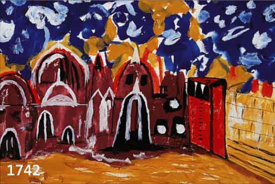 KONRAKONRADI, WALTER, GEB. 1952 GRAZ, LEBT IN WIEN, KAIRO-KOPTEN-VIERTEL, GOUACHE AUF PAPIER, HANDSIGN. UND BETITELT, DAT. 12/92, CA. 46 X 62 ...