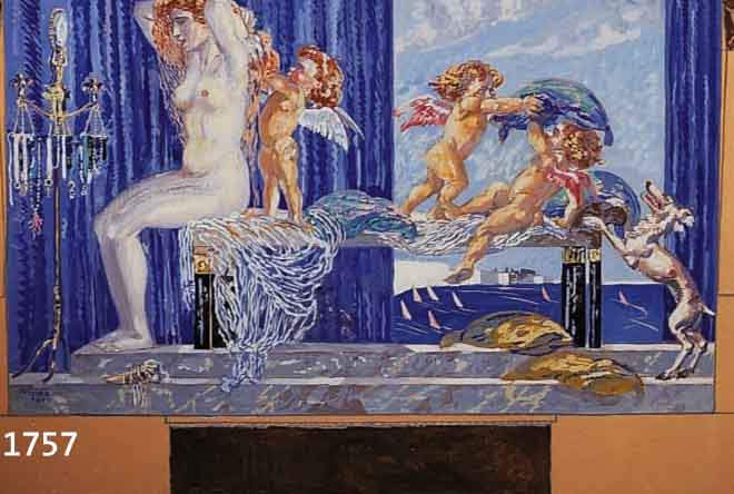 DIEZDIEZ, JULIUS, NÜRNBERG 1870-1957 MÜNCHEN, BEI DER TOILETTE, ENTWURF VON 1911 FÜR EIN WANDGEMÄLDE, GOUACHE AUF KARTON, SIGN., CA. 42 X 69 ...