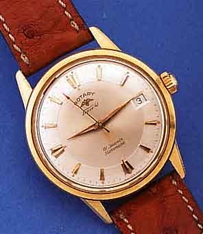 ROTARY HERRENARMBANDUHR AUTOMATIK SUPER 41, GG 750/000, BODEN GESCHR., SCHWEIZ UM 1958, GUILL. BLATT, BEI 12 GEFLüGELTES RAD SYMB., ...