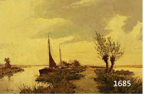 WEISS, H., DEUTSCHER MALER, 1. HÄLFTE 20. JH., WEITE FLUSSLANDSCHAFT MIT FISCHERBOOT, ÖL/LWD, RE. U. SIGN., CA. 50 X 70 CM, R.