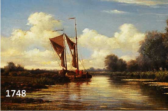 ZEEUW VAN DER LAAN, J., DATIERT 1882, FISCHERBOOT AN BEWALDETEM FLUßUFER, ÖL/ LWD, MEHRFACH AUSGEBESSERT, RE. U. SIGN. UND DAT., ...