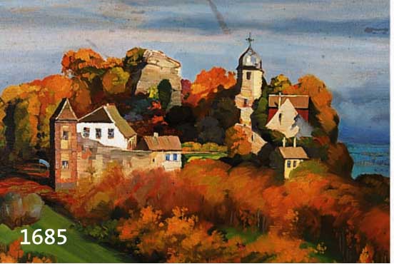 FRANK, PHILIPP, LANDAUER MALER, BURG IN HERBSTLICHEM WALD, ÖL/MALKARTON, LI. U. SIGN., CA. 31 X 46 CM, R.