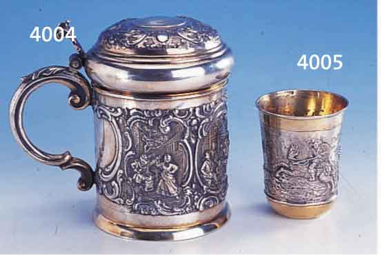 DECKELHUMPEN, DEUTSCH 835ER SILBER, NERESHEIM, HANAU UM 1910, TEILVERGOLDET, BAROCKSTIL, IN KARTUSCHEN SZENEN NACH OSTADE, ...