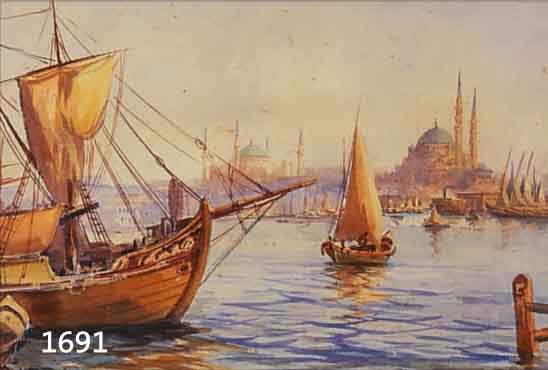 CHERIF, R. O., KüNSTLER DES 19./20. JH., VON DEM FAST NUR ANSICHTEN ISTANBULS BEKANNT SIND, HIER EINE QUALITäTVOLLE ANSICHT DER STADT, ...