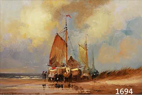 ZUSCHREIBUNG: SELHORST, THEODOR, 1891-1985, FISCHER MIT BOOTEN AM STRAND, ÖL/LWD., NACH- TRäGLICH SIGN. ODER BEZ., 50 X 70 CM, R.