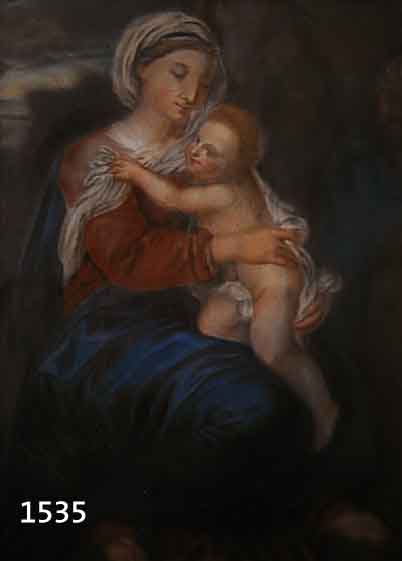 UNBEK. KüNSTLER D. 18. JH., WOHL ITALIEN, MARIA MIT KIND, PASTELL, UN- SIGN., 52 X 48 CM, UNTER GLAS GER.
