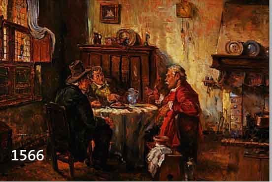 URBAHN, OSKAR, MüNCHENER GENREMALER, NACHGEWIESEN UM 1930 IN PASING, HOLLäNDISCHES INTERIEUR MIT DISKUTIER-ENDEN ...
