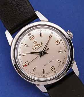 ROAMER HERRENARMBANDUHR, SCHWEIZ UM 1960, KLASS. PATENT. GEH.-STüLPAUFBAU, GET. A-WELLE,BEI FERTIGST. WASSERD., VERS. BLATT (L. FL. BEI 3), 17 ...