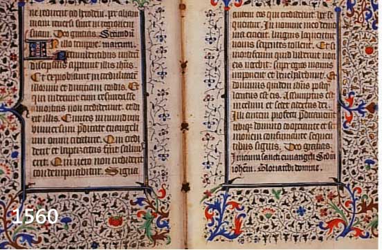DOPPELBLATT AUS EINEM STUNDENBUCH, ROUEN, UM 1450, PERGAMENT, BEIDSEITIG JE MIT VOLL- BORDüRE UND JE EINER INKUNABEL, BLATTGOLD UND FARBEN, ...