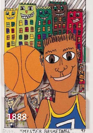 RIZZRIZZI, JAMES, MISTER BASKETBALL, DREIDIMENSIONALE FARBLITHO- GRAPHIE, HANDSIGN. UND BETITELT, NUM. 264/ 350, CA. 10 X 6,5 CM