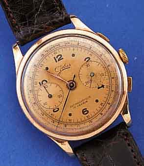 ARMBANDCHRONOGRAPH, LANDERON-BASISKAL. 51, SCHWEIZ UM 1948, RG 750/000, BER./DELLIG, 17 ST., HANDAUFZUG, STOPPFKT. üBER KULISSE, SCHR.-UNR., ...