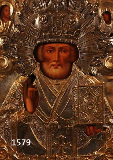 IKOIKONE, RUßLAND, UM 1900, HL. NIKOLAUS, MIT GEPRÄGTEM UND VERGOLDETEM METALLOKLAD, CA. 27 X 22 CM