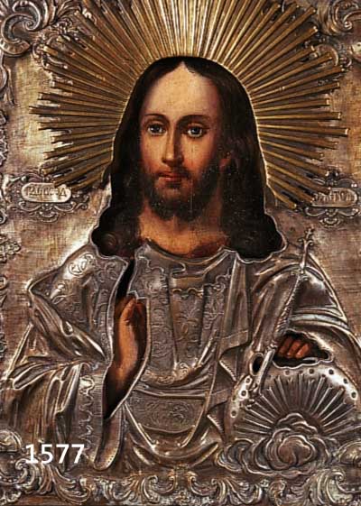 IKOIKONE, RUßLAND, CHRISTUS PANTOKRATOR, IKONE UM 1890-1900, METALLOKLAD UM 1760-70, CA. 33 X 26 CM