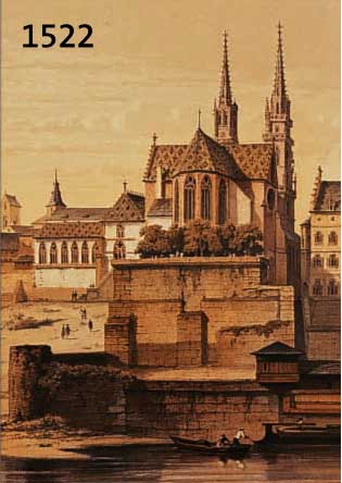 KONVOLUT VON 4 BLATT MIT ANSICHTEN VON BASEL, 1.) GETÖNTE LITHO. V. STROOBANT AUS HYMANS MONUMENTAL, LE RHIN, CA. 1862, DAS MÜNSTER ZU BASEL, 31 ...