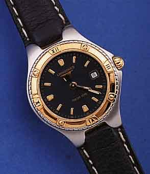 LONGINES DAMENARMBANDUHR, EDELSTAHL. Z.T. MATT., LüN. U. KRONE VERG., QUARTZ, AB HERST. WASSERDT. 100 M, DATUMSANZ. BEI 3, ZENTRAL- SEK., ORIG. ...