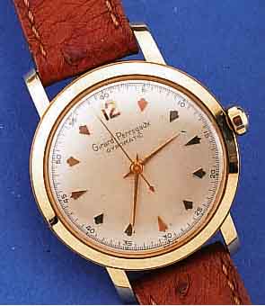 GIRARD PERREGAUX HERRENARMBANDUHR GYROMATIC, SCHWEIZ UM 1958, GG 585/000, BODEN GESCHR., BEI FERTIGST. WASSERGESCH., KAL. 47EU707, 17 ST., ...