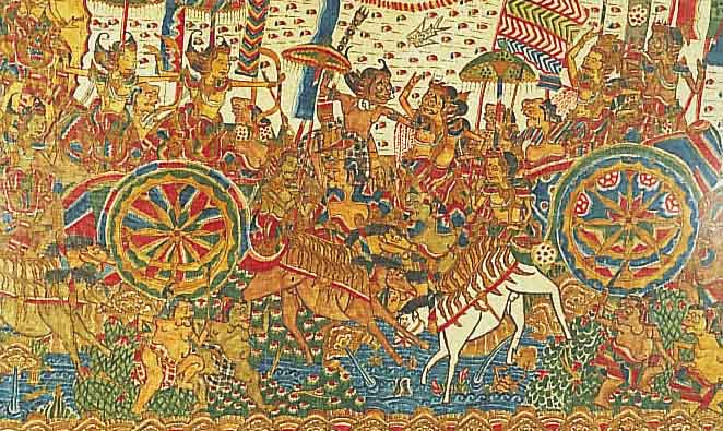 DARSTELLUNG VON GOTTESSZENE, SUMATRA, EHZ 2194 X 80CM, LEINEN BEMALT, UM 1900