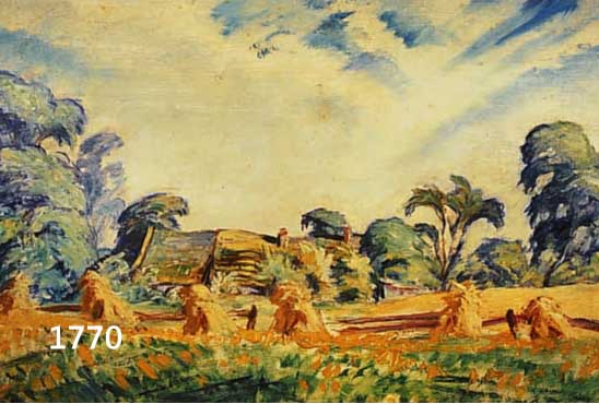 POPPOPPE, GEORG, 1883 WARTHA-1963 FRANKFURT, LANDSCHAFT NACH DER ERNTE, ÖL/MALKARTON, RE. U. SIGN UND DAT. 23, CA. 60 X 73 CM, R.