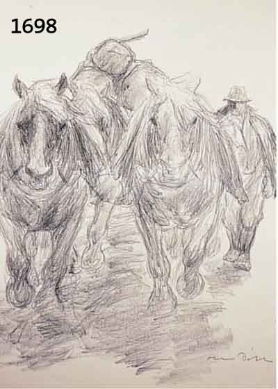 DILDILL, OTTO, ZWEI LITHOGRAPHIEN MIT PFERDEDARSTELLUNGEN, LEICHT GEBRÄUNT, JE CA. 55.5 X 44.5 CM