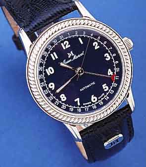 JEAN MARCEL HERRENARMBANDUHR AUTOMATIK, SCHWEIZ 1998, UNGETR. LAGERW., ORIG.-ETUI, GARANTIEKARTE M. HERKUNFTSNACHW., EDELST., LEDERB. M. ...