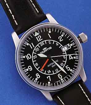 FORTIS FLIEGERARMBANDUHR AUTOMATIK GMT, SCHWEIZ 1999, EDELST. MATT., BEIDS. MINERAL- FLACHVERGL., BODEN U. KRONE GESCHR., BEI FERTIGST. ...