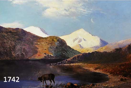 ZUSCHR.: BREANSKI, ALFRED DE, 1852 - 1928, BRITISCHER LANDSCHAFTSMALER, WIRKTE IN GREEN- WICH, STELLTE SEIT 1869 IN DER ROYAL ACADEMY AUS. HIRSCH ...