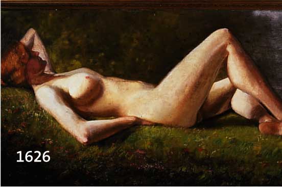 GAYLING, KüNSTLER UM 1900, AUF WIESE LIEGENDER WEIBLICHER AKT, ÖL/LWD. (DOUBL., MEHRERE REST.), SIGN., CA.: 50 X 100 CM, R.