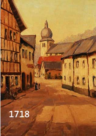 INDEN, RUDOLF, DüSSELDORFER EIFELMALER UM 1930, DORFSTRASSE MIT BLICK AUF DIE KIRCHE, ÖL/LWD.,SIGN., ...
