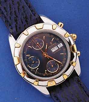 FESTINA ARMBANDCHRONOGRAPH AUTOMATIK MIT TAG UND DATUM, SCHWEIZ, UNGETR. LAGERW. UM 1996, EDELST. POL., BODEN U. KRONE GESCHR., BEI FERTIGST. ...