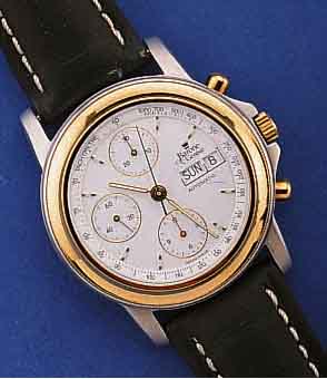 BARONE ARMBANDCHRONOGRAPH AUTOMATIK MIT TAG UND DATUM, EDELST., TEILW. SAT., TEILW. POL. DRÜCKER, SCHRAUBKRONE WIE LÜNETTE HARTVERG., BOMB. ...
