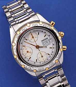 JAGUAR HERRENARMBANDUHR CHRONOGRAPH AUTOMATIK, SCHWEIZ UM 1998, EDELST. INCL. BAND M. SICHERHEITSFALTSCHL., TEILW. SAT., TEILW. POL.BEIDS. ...