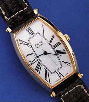 PIQUOT HERRENARMBANDUHR MERIDIEN REPLIKA UM 1920, UNGETR. LAGERW., SCHWEIZ UM 1996, METALL TONNENFORM HARTVERG., IN SICH GEWöLBT, ...