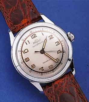 MASCET HERRENARMBANDUHR AUTOMATIK, UNGETR. LAGERW., SCHWEIZ UM 1956, METALL VERCHR., EDELST.-BODEN GESCHR., AUTOMATIK BASISKAL. ETA 1256, 17 ...