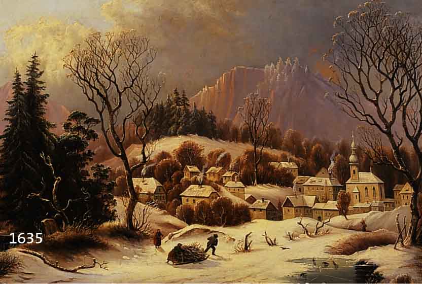 UNBEKUNBEK. KÜNSTLER 18./19. JH, WOHL NIEDERLANDE, BEIM BRENNHOLZHOLEN MIT DEM SCHLITTEN VOR WINTERLICHEM DORF, ÖL/LWD., UNSIGN., CA.: 55 X 69 ...