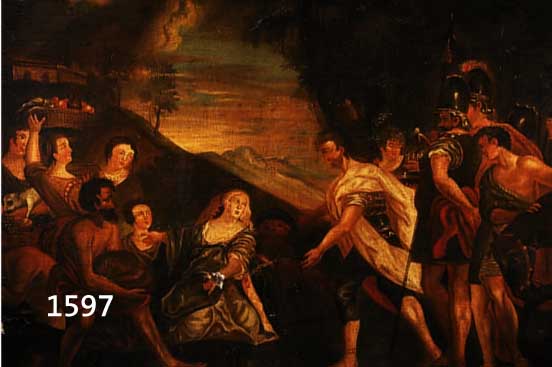 UNBEK. KüNSTLER, NIEDERLäNDISCH, UM 1680, VIELFIGURIGE SZENE EINES GASTMAHLS MIT GE- SCHENKEN üBERREICHENDEN GäSTEN, STARK BESCH. ...