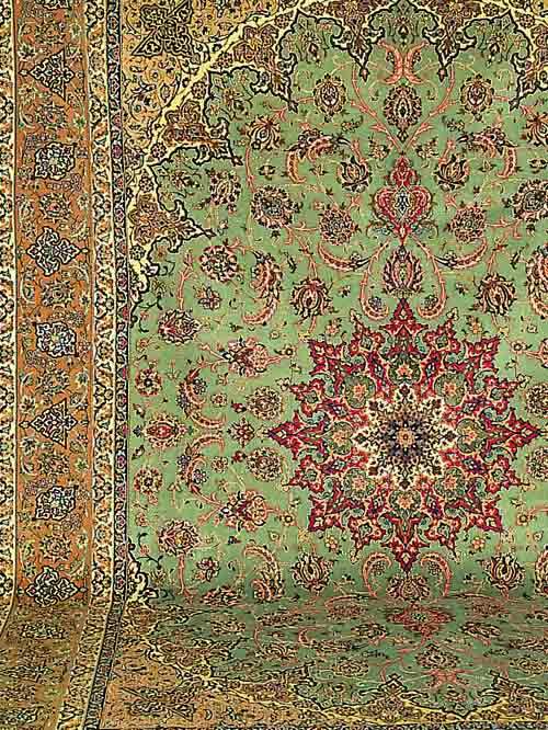 ESFAHAN FEIN SIGN., PERSIEN, 413 X 295CM, KORKWOLLE MIT UND AUF SEIDE, CA.1 MIO.KN/QM