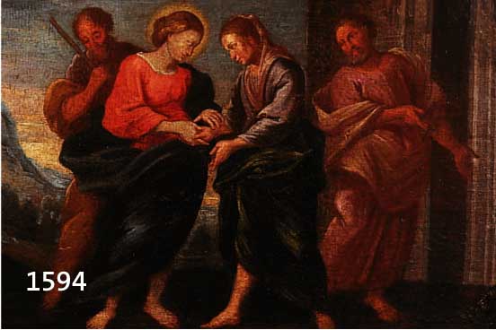 UNBEK. KüNSTLER D. 18. JH., DIE HEIMSUCHUNG DER MARIA, QUALITäTSVOLLE MALEREI, ÖL/LWD. (REST.), CA.: 45 X 62 CM, R.