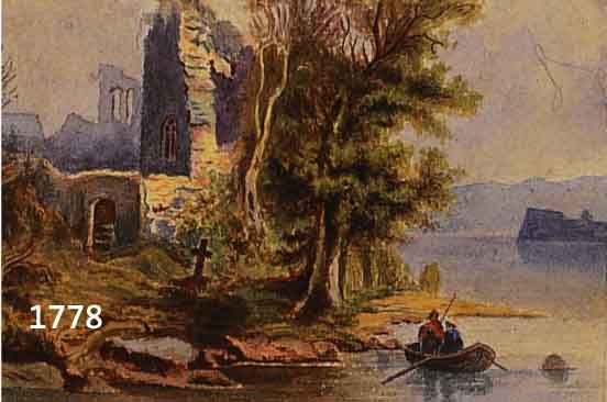 ZUSCHREIBUNG: AUGUST VON WILLE (1829-1887), KLOSTERRUINE AM WASSER, AQUARELL AUF PAPIER, RE. U. SIGN., RE. U. MONOGR. A.V.W., CA. 10,5 X 13,5 ...