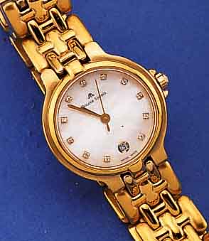 MAURICE LACROIX DAMENARMBANDUHR, SCHWEIZ UM 1994, METALL HARTVERG. INCL. BAND M. DOPPELTERUNSICHTB. FALTSCHL., MODELL CALYPSO, PERLMUTT-ZIFFERBL., ...