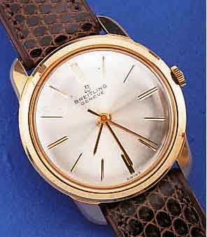 BREITLING HERRENARMBANDUHR AUTOMATIK, SCHWEIZ UM 1958, 20 MICRON GG-AUFL., BODEN EDELST. GESCHR., MATT VERS. BLATT, AUTOMATIK M. ...