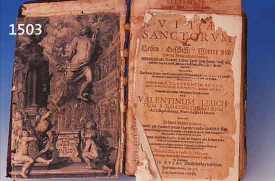 VITAE SANCTORUM, JOHANNES BUSEA CöLLN, 1660, VON LAURENTIO SURIO, DRITTE AUSGABE, MEHRERE BLäTTER LOSE, LEDEREINBAND BESCH.