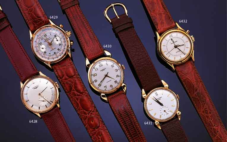 LONGINELONGINES HERRENARMBANDUHR, SCHWEIZ UM 1951, ROSE-G. 750/000, BODEN U. GLASR. GEDR., 2- FARB. VERS. BLATT, AUFGES. ROSE-G.-STD.-ZEI- CHEN, ...