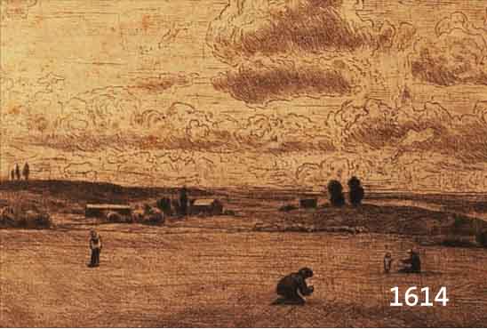 THOMA, HANS, 1839-1924, PERSONEN AUF DEM FELD BEI GEWITTERSTIMMUNG, RADIERUNG, HANDSIGNIERT, STOCKFLECKIG UND GEBRäUNT, ...