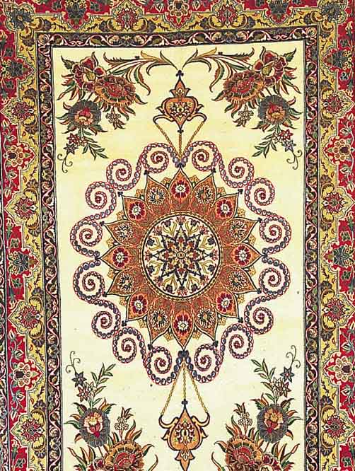 ESFAHAN FEIN, PERSIEN, 190 X 123CM, EHZ 1-2KORKWOLLE AUF SEIDE, CA.10 JAHRE, CA.1 MIO.KN/QM