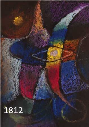 OLDEROCK, MAX, 1895-1972, KOMPOSITION 1958, MEHRFARBIGES PASTELL AUF SCHWARZEM PAPIER, HANDSIGN. UND DAT. 58, CA. 16,5 X 10,5 CM, U.GL., R.