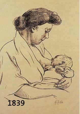 ZILLEZILLE, HEINRICH, 1858-1929, STILLENDE MUTTER, LITHOGRAPHIE VON 1924, BLATT 24 DER FOLGE KOMM, KALINKEN, KOMM, RE. U. HANDSIGN., CA. 25 X 20 ...